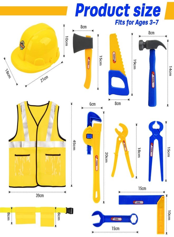 Fantspati Construction Worker Role Play Costume Dress-Up Set, Costume Kids Construction Tool Set Toddler Worker Boys Pretend Builder Career Outfit for Kids 3 4 5 6 7 Girls Boys, Halloween Role Play Toys - Image 2